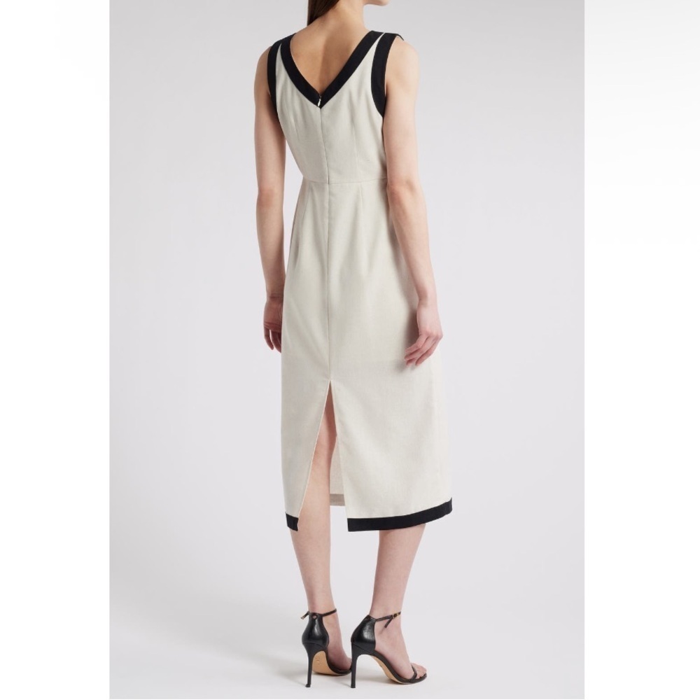 ZOE AND CLAIRE Contrast Trim Linen Blend Black & White Midi Dress Sz XS - Picture 5 of 5